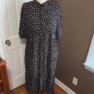 NATURAL LIFE Black Maxi Dress with Pink and Cream Floral Print with pockets!